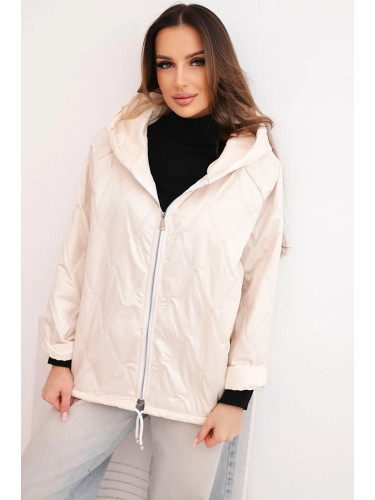 Kesi Włoski Women's spring quilted jacket with a hood and zipper beige