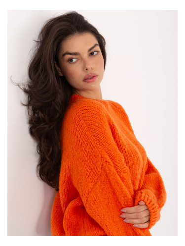 Оранжев плетен пуловер