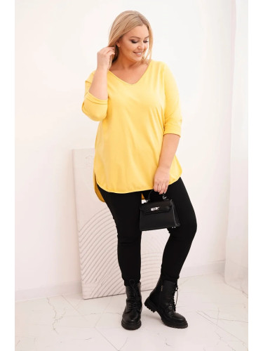 Блуза с голям размер с V-образно деколте и навити ръкави