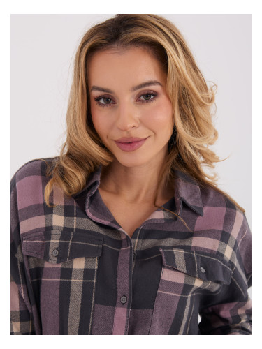 Дамска карирана риза в сиво-розов цвят