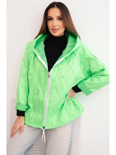 Дамско ватирано яке с качулка, неоново зелено