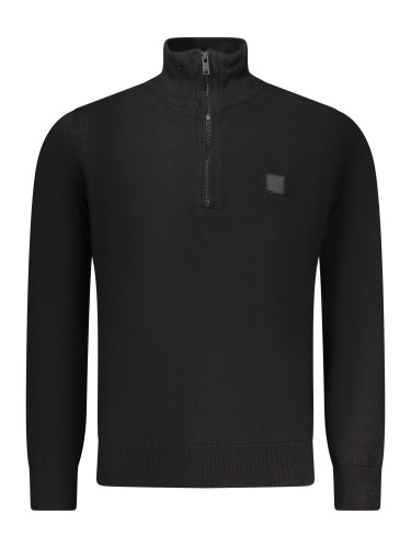 Мъжки черен пуловер с висока яка