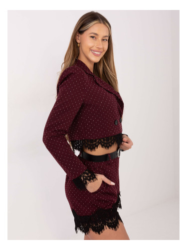 Дамски комплект с дантела в тъмночервено