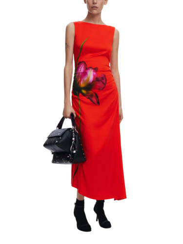 Червена макси рокля Desigual с флорален мотив