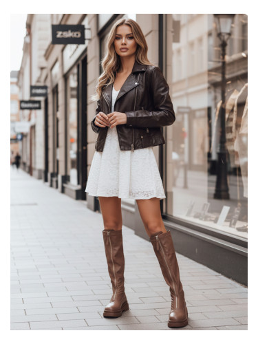 Дамски кафяви ботуши без токчета