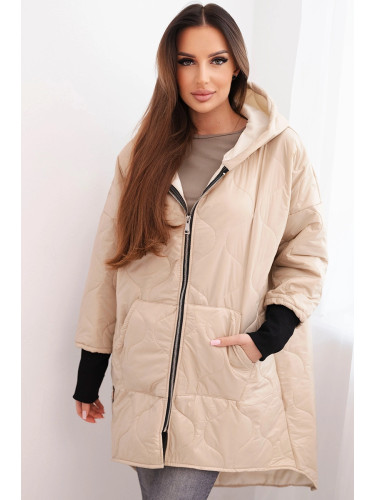 Зимно яке Kesi Plus Size с качулка, бежово