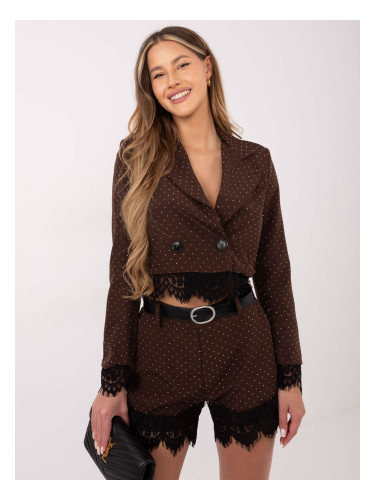 Комплект на кафяви точки с дантела