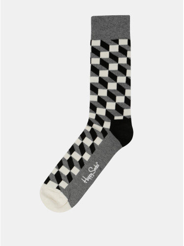 Happy Socks Filled Optic Socks in White, Black and Grey
