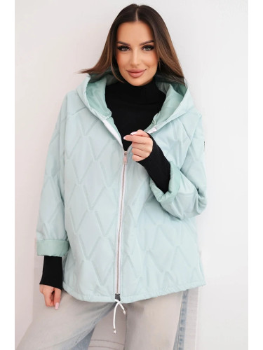 Дамско ватирано яке с качулка, светло ментово