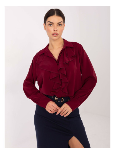 Бордо блуза с волани