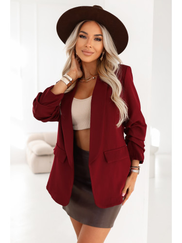 Дамско яке с плисирани ръкави - бордо