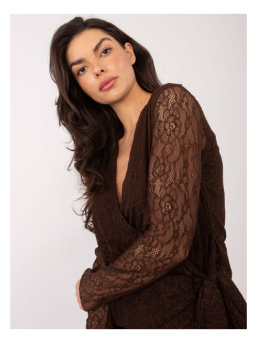 Кафява дантелена блуза