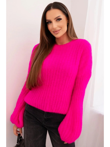 Kesi Włoski Women's mohair sweater with puffed sleeves raspberry