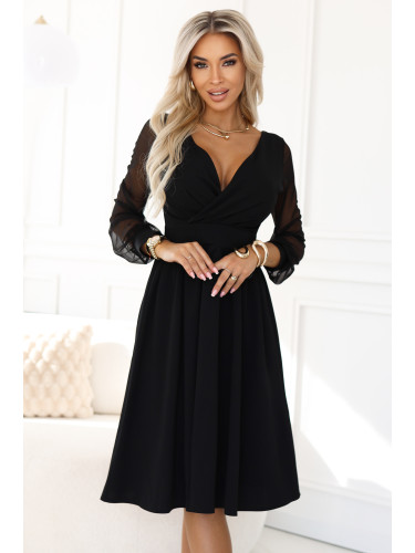 Елегантна черна миди рокля с тюлени ръкави