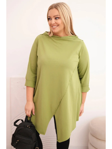 Kesi Women's cotton Plus Size asymmetrical blouse with rolled-up sleeves olive