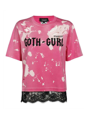 Розова тениска Dsquared2 с дантела
