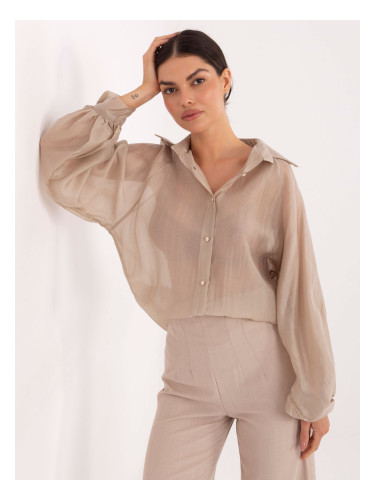 Бежова шифонена блуза с дълги ръкави