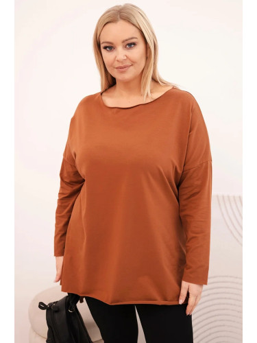 Kesi Asymmetrical Plus Size women's blouse with long sleeves dark camel