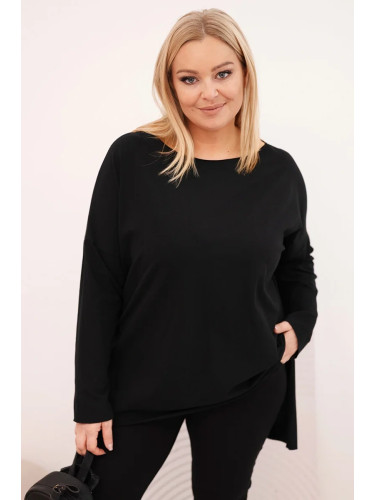 Kesi Asymmetrical Plus Size women's blouse with long sleeves black