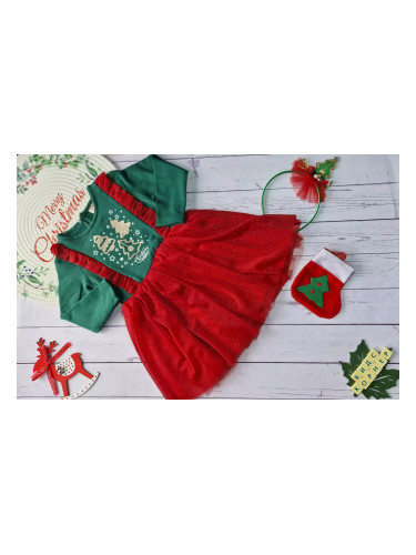 Детска коледна рокля и диадема Christmas Tree Green