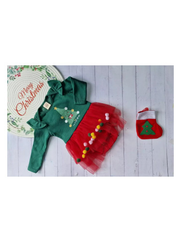 Коледна боди рокля за бебе Елхичка green