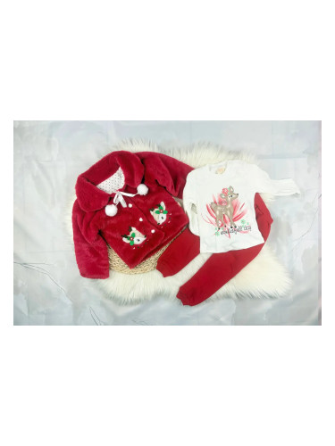 Коледен комплект за момиче с палто в червено