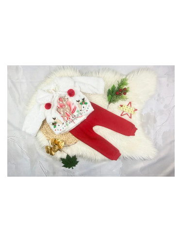 Коледен комплект за момиче с бяло палто