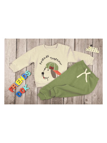 Бебешки комплект от две части Frends Together зелен панталон