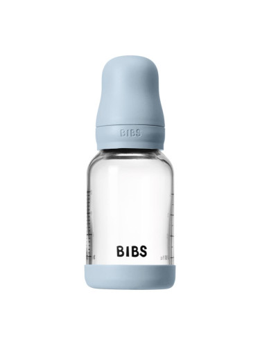 BIBS Baby Glass Bottle Silicone шише против колики със силиконова приставка за пиене Baby Blue 120 мл.