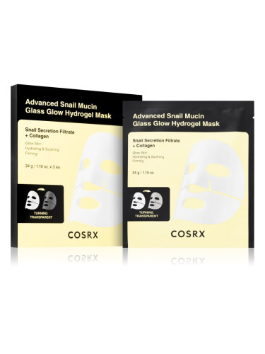 Cosrx Advanced Snail Mucin Glass Glow Hydrogel Mask ревитализираща хидрогелна маска с екстракт от охлюв да уеднакви цвета на кожата 3 бр.