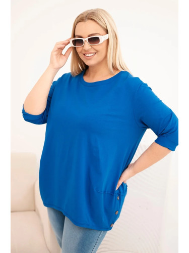 Kesi Plus Size women's blouse made of cotton with decorative buttons and rolled-up sleeves cobalt blue