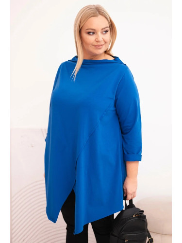 Kesi Women's plus size cotton asymmetric blouse with rolled sleeves blue