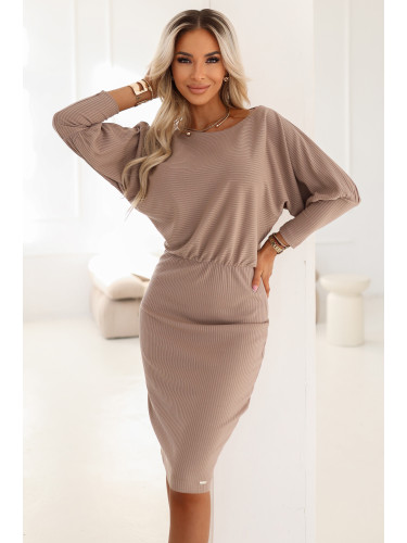 399-4 LARA Ribbed dress with cuffs - mocha mousse