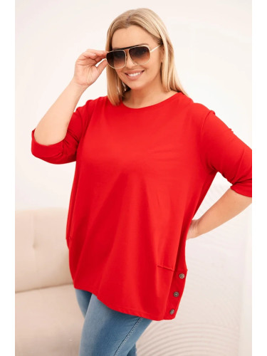 Kesi Plus Size women's cotton blouse with decorative buttons and rolled-up sleeves red