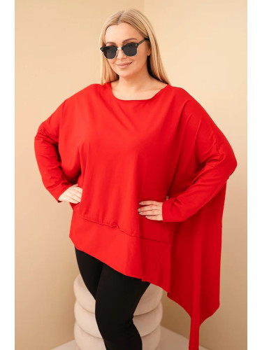 Kesi Women's Plus Size tunic made of cotton with an asymmetrical hem red