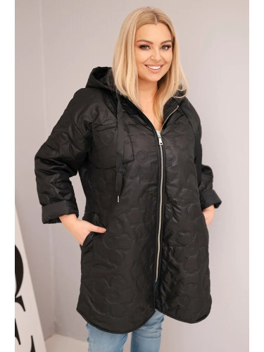 Kesi Włoski Plus Size women's quilted jacket with a hood and the word HOPE black