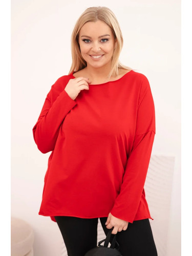 Kesi Asymmetrical Plus Size women's blouse with long sleeves red