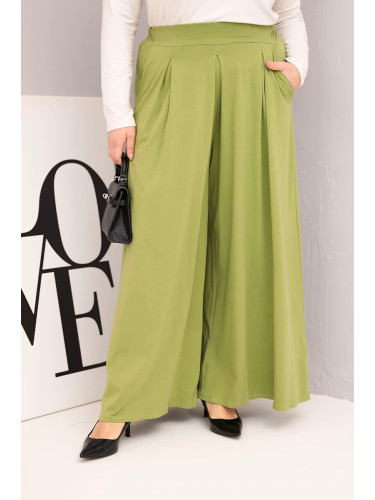 Kesi Włoski Plus Size women's cotton pants with wide legs and loose fit pistachio