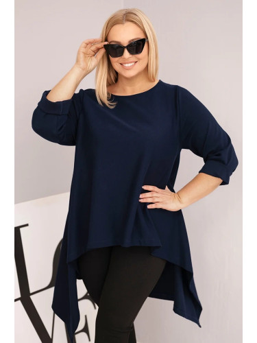 Kesi Plus Size women's cotton tunic with an asymmetric cut navy blue