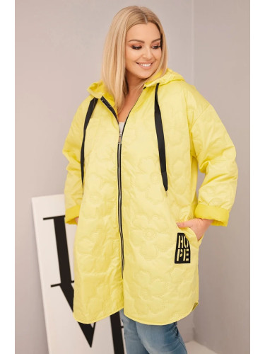 Kesi Włoski Women's Plus Size quilted jacket with a hood and the inscription HOPE yellow