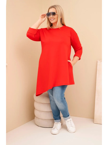 Kesi Włoski Plus Size women's dress made of viscose with a loose fit and long sleeves red