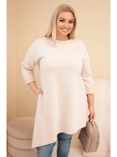 Kesi Włoski Plus Size women's dress made of viscose with a loose fit and long sleeves beige