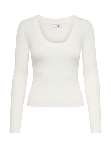 Бяла оребрена блуза с дълъг ръкав