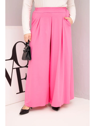 Kesi Włoski Women's Plus Size cotton pants with wide legs and loose fit light pink