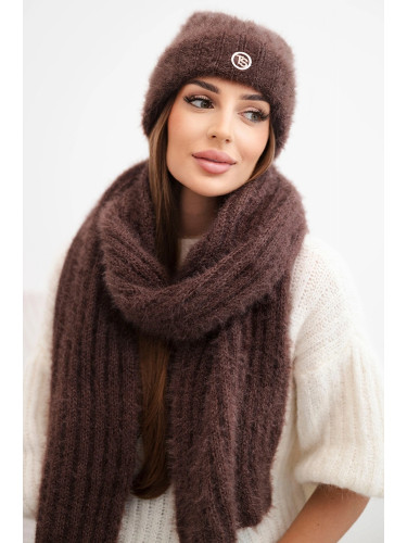 Polski Women's set hat and long scarf made of soft yarn brown
