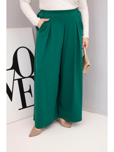 Kesi Włoski Plus Size women's cotton pants with wide leg and loose fit dark green
