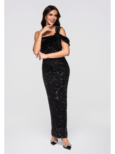 Черна вечерна рокля с пайети