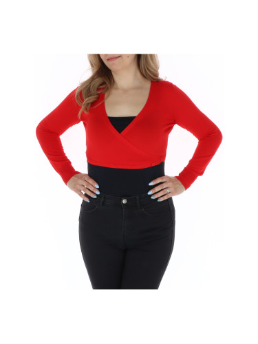 Червен къс кардиган с V-образно деколте