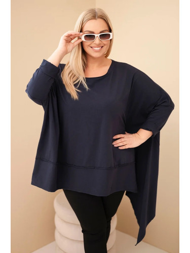 Kesi Plus Size women's tunic made of cotton with an asymmetrical bottom navy
