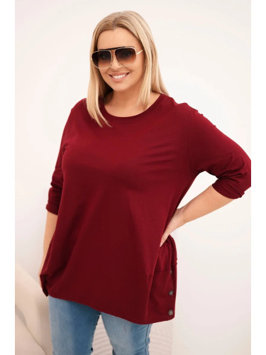 Kesi Plus Size women's cotton blouse with decorative buttons and rolled-up sleeves burgundy